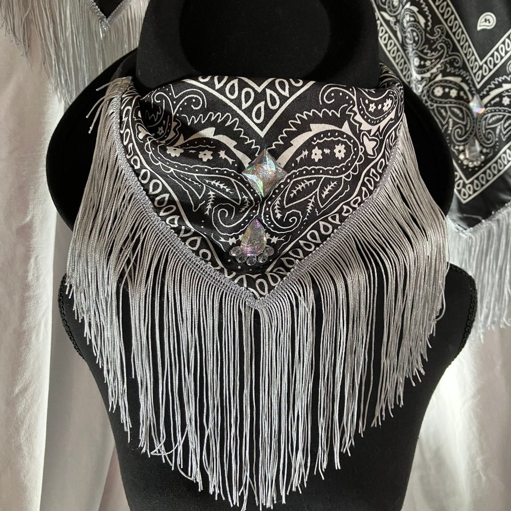 Fringed Blinged out Black Bandana with - Picture 15 of 16